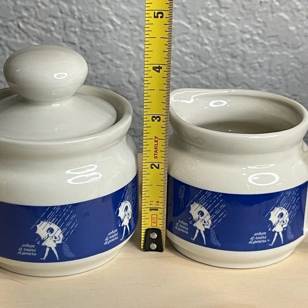 Vintage 1980s Morton Salt Girl When It Rains It Pours Creamer and Sugar Bowl Set
